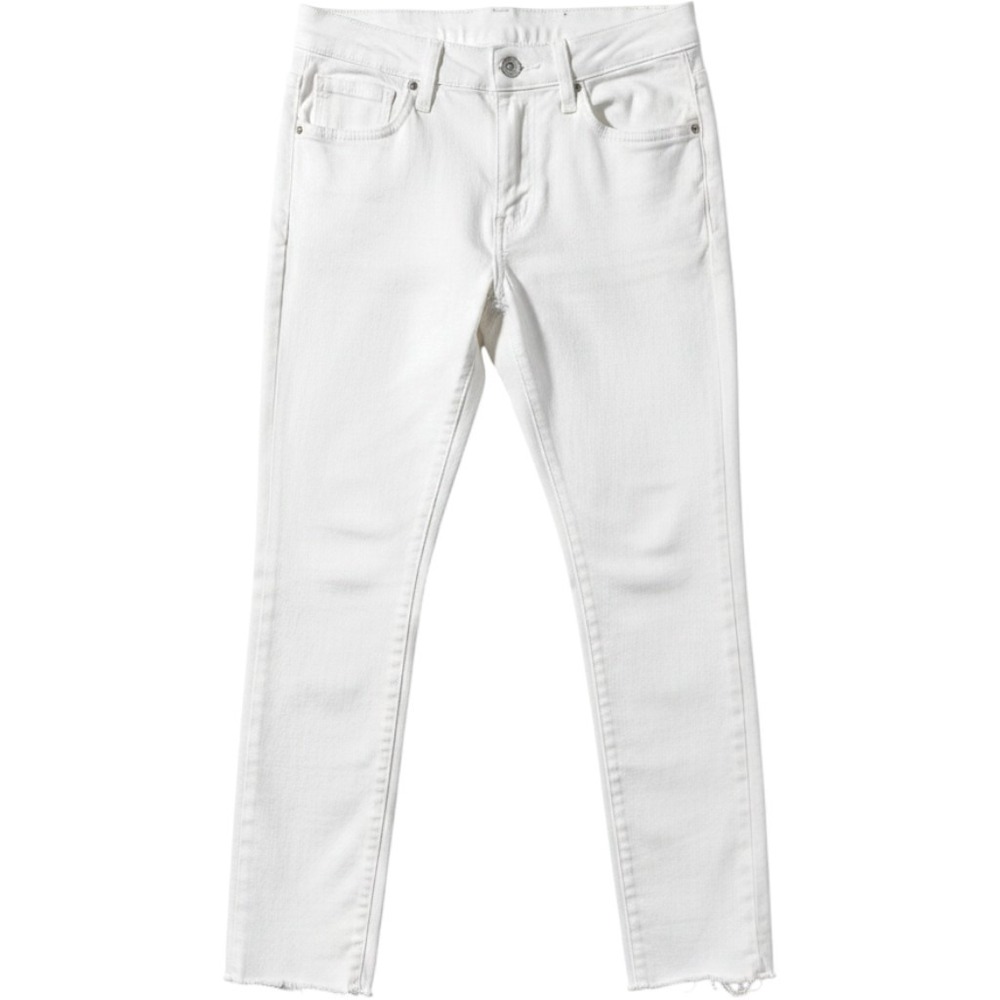 Mango MNG Denim Kim Skinny Jeans White Frayed Hem USA 1 EUR 32 Mid Rise Casual